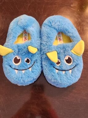 Kidgets Blue Monster Plush One-Piece Footies with Yellow Horns